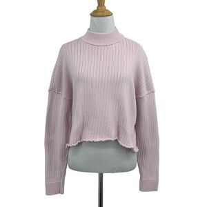 J Brand Sweater Womens S Small Lilac Knit Mock Neck Drop Shoulder Boxy Cropped